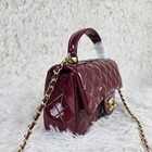 Burgundy Patent Quilted Flap Bag Gold Turn   lock Top Handle Chain Crossbody Purse