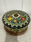 Vintage 1975 Daher Black Floral Series Embossed Biscuit Tin Made In England