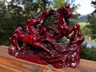 Vtg Running Wild Horses Figurine  4 Lb Oriental Red Resin 10 x6 x3 