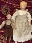 Lot Of 2 Antique Primitive American Cloth Rag Dolls Oil Painted Face 12   19  