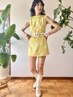 Vtg 60s Mod Psychedelic Swirl Floral Yellow Mini Dress Xs s