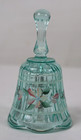 Fenton Glass Green Opalescent Bell W  Floral Pattern  Hand Painted Signed