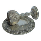 Vintage Small Judaica Wine Cup Silver Plated 925 Grape Carved Plate Rare Decor