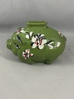 Vintage Hand Painted Green Floral Glass Piggy Bank Anchor Hocking Antique 1 Of 1