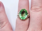 Sterling Uranium Glass Ring Elaborate Oval Green Faceted 925 Silver