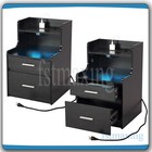 Black Nightstand Set Of 2 With Charging Station Drawers Bedroom Side End Table