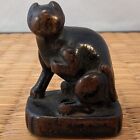 Antique Edo Period Japanese Black Lacquer Wood Netsuke Maneki Neko Lucky Cat