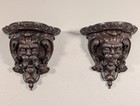 Pair Of Antique French Oak Wood Wall Shelves Brackets Sconces Lion Gargoyle