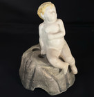 Weller Pottery Muskota Boy On Rock Flower Frog Ca  1920
