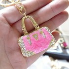 Sparkling Rhinestone Pink Mini Handbag Keychain Purse Charm For Bags Or Keys 