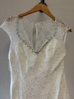  700 Ivory Lace   Beaded Short Sleeve Mermaid Wedding Dress Size 10 With Defects
