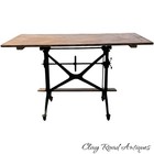 Antique Cast Iron   Oak Drafting Table Drawing Architects Old Green Paint C1910