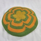 Crochet Round Throw Pillow Seat Cushion Multicolor Decor Double Side Vintage 70s