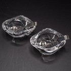 Cartier Crystal France Clear Salt Cellars Dips   Silverplate Spoon Pair In Box
