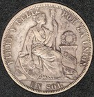 Extremely Scarce 1880 70 Y j  - Peru Un Sol - 90  Silver Crown
