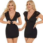 Women Sexy Deep-v Bodycon Lace Lingerie Babydoll Nighy Underwear Sleepwear Dress