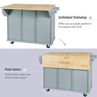 Kitchen Cart With Rubberwood Drop-leaf Countertop  Cabinet  Storage Racks