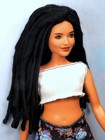 Barbie Doll Wig Size 4 Spun Wool Dreadlock Ooak Custom  142 Smooth Jet Black