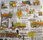Train Locomotive Railroad Steam Engine Material 78  X 22  - Vintage