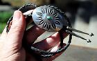 Large Old Navajo Handmade Sterling Silver Turquoise Stone Peyote Flower Bolo Tie