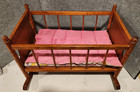 Vintage 1950 s Rocking Wooden Baby Doll Crib Cradle With Reversible Blanket