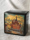 Vintage Russian Hand Painted Lacquered Box Trinket - Palekh Style - 3 x3 