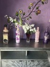 Decorative Wine Bottle Stained Glass Hand Painted Upcycled Faux Stone Rose