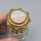 Antique French Gilt Brass Mounted Glass Perfume Bottle With Hinged Lid Scenic