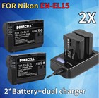2pcs Battery  dual Charger For Nikon En-el15 En-el15  el15a el15b Camera New