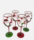 Neiman Marcus Clear Christmas Hand-painted Santa Wine Glass Set Of 4