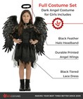 Kids Fallen Angel Costume Girls Dark Angel Dress Black Wings Halloween 4-14 Yrs
