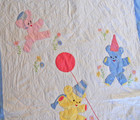 Cute  Vtg 1940s-50s Hand Stitched Baby Quilt Applique Embroidery Bears In Hats