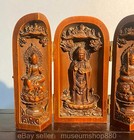 4 2  Old Chinese Boxwood Wood Carving Shakyamuni Amitabha Buddha Buddhist Niche