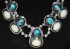 Big 70s Signed Navajo 112g 925 Silver Turquoise Mop Squash Blossom Necklace 18 