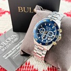 Bulova Marine Star 98b400 Men s Blue Dial Steel Chronograph Quartz Watch 41 5mm