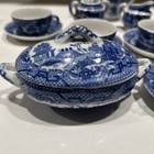 Antique Child Doll Tea Set Blue Willow  Complete Set For 4- 13 Pieces With Lids