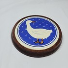 Vintage 80s Wood Ceramic Geese Duck Wall Hanging Country Blue White