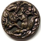 1-5 16  Large 19thc Tinted Metal Button W Squirrel  Bird Nest   Great Plant Life