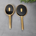 Vintage Art Deco Black Gold Vanity Set Hand Held Mirror And Brush 2 Pc