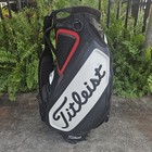 Titleist Tour Staff Bag 6 Way 7 Pockets Golf Cart Black White Faux Leather