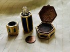 Vintage Est  e Lauder Super Perfume Bottle Blue Enamel Hexagonal Cologne 1960s