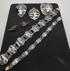 Vintage Siam Sterling Silver Niello Set 7pc 60g Thai Dancers Bracelets Pins
