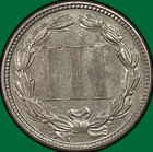 1872 Three Cent Nickel Choice Almost Uncirculated Au  unc Coin  39437