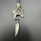 Vintage Native American Necklace Silver Tone Horse And Feather Pendant