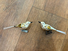 2 Vintage Germany Blown Glass Bird Ornament Mercury Glass Sun Glass Tail 1950s