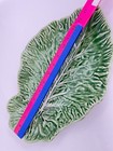 Bordallo Pinheiro Green Cabbage Leaf Platter Majolica Oval 15    X 10 25  Portugal