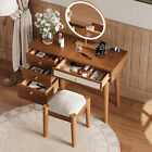 Vanity Desk Makeup Table Set Wooden Dressing Table With 4 Storage Drawer