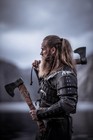 Hand Forged Viking  Axe   High Carbon Steel Blade  Orange Leather Wrapped Handle