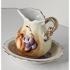 Vtg Artmark Mini Pitcher   Bowl Porcelain Vintage Fruit W gold Trim Hand Painted