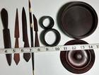 African Hand Carved Wood Lidded Box 4 Knives 2 Rings 10 Inch Porcupine Quill Vtg